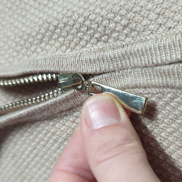 White House Black Market Modal Tan Knit Cardigan Sweater Zip Medium - Picture 8 of 17